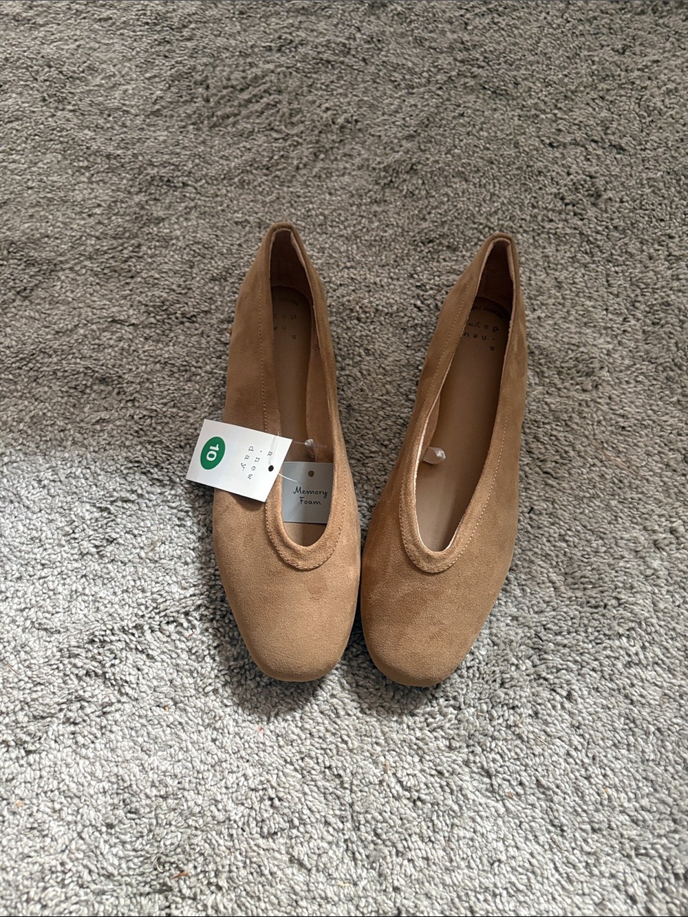 a new day Tan faux Suede Ballet Flats size 10 office